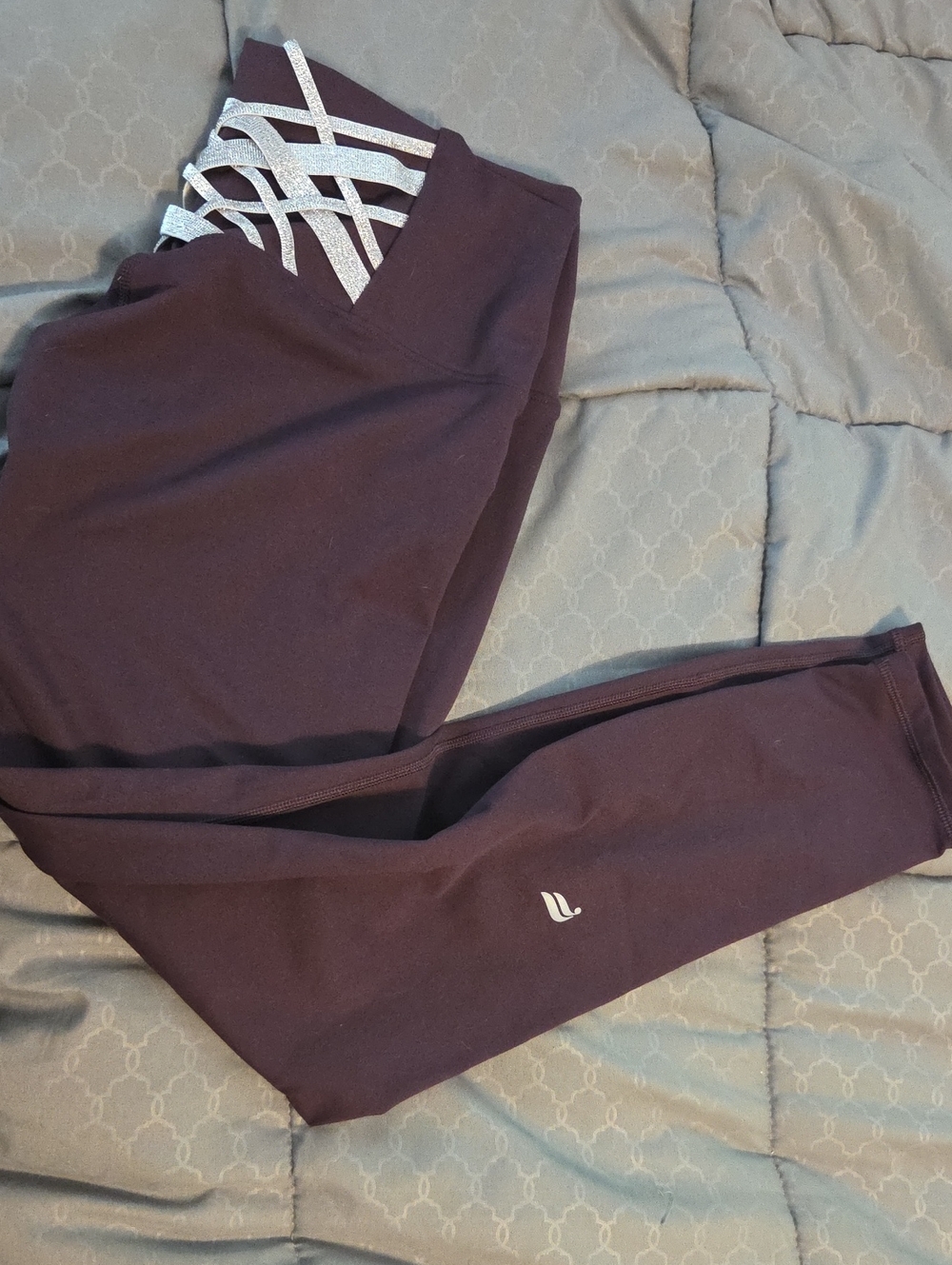 Purple Fabletics Active Leggings with Silver Crisscross Detail